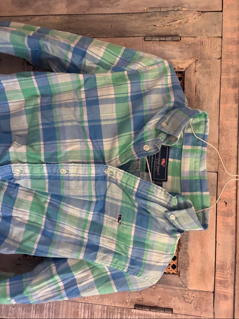 Vineyard Vines boys Blue & Green Plaid Button-Down Shirt